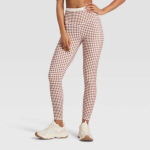 Women's High-Rise Piped 7/8 Leggings - JoyLab   Brown Gingham  Medium